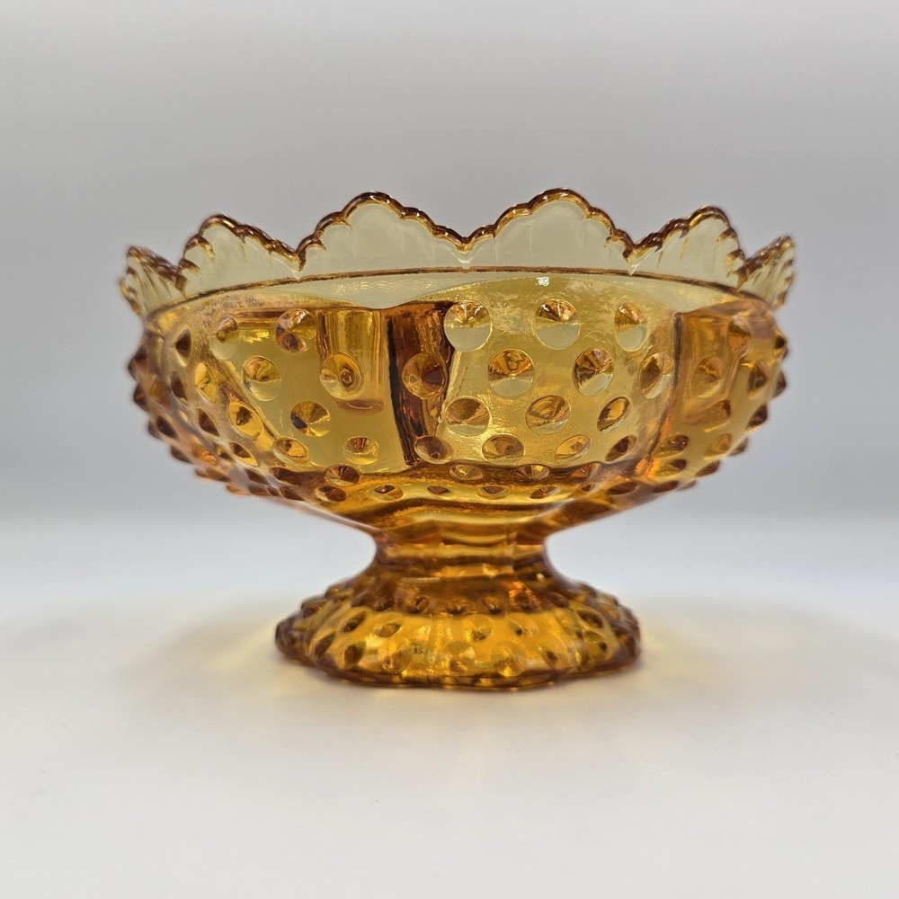Fenton Amber Hobnail Footed 6 Taper Candle Holder Bowl 3547569 Vintage
